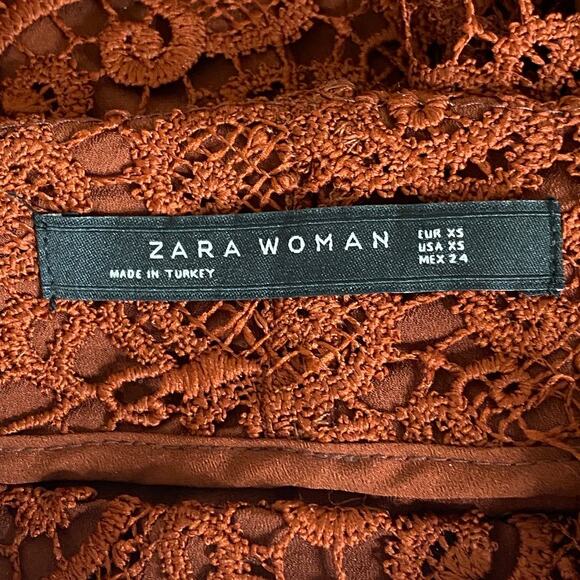 2/$30 ZARA Guipure Lace Crochet Pencil Skirt XS Terracotta Back Slit Midi #6361 - Picture 11 of 14